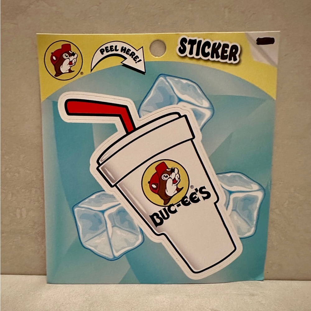 Buc-ee's White Bucky Beaver Cup Straw - 4x4 inch sticker - New Design